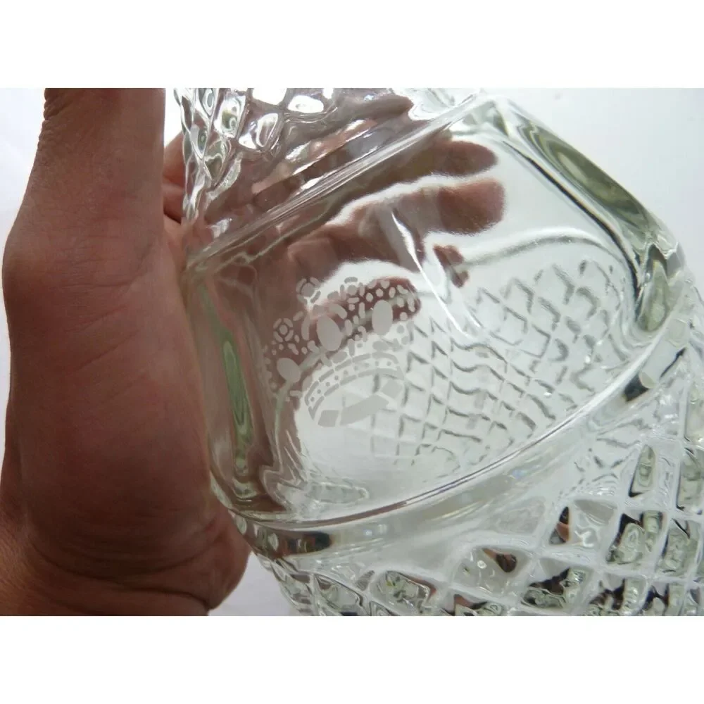 Vintage Glass Decanter Diamond Cut Crystal Style Wine Liquor Bottle Crown Etched